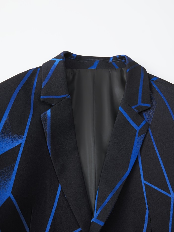 Elegant Men's Color Block Geometric Print Blazer