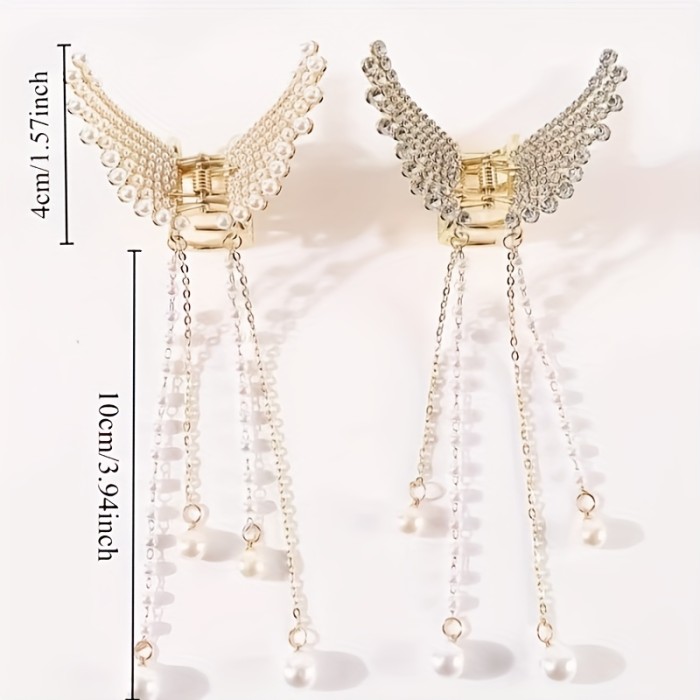 1pc Elegant Alloy Butterfly Hair Clip with Faux Pearl, Korean Design, Beaded Chain Tassel, Fashionable Temperament Hair Accessory, Small Size, Single Piece