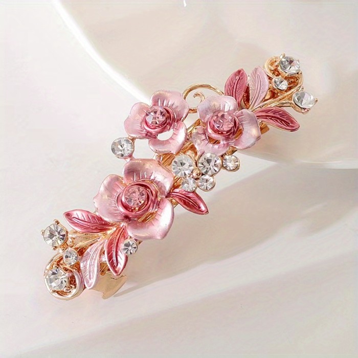 Crystal Flower Hair Clip Decor Rhinestone Hair Clip Flower Decor Crystal Hair Pin Vintage Ponytail Clip Flower Pattern Barrettes Spring Headwear
