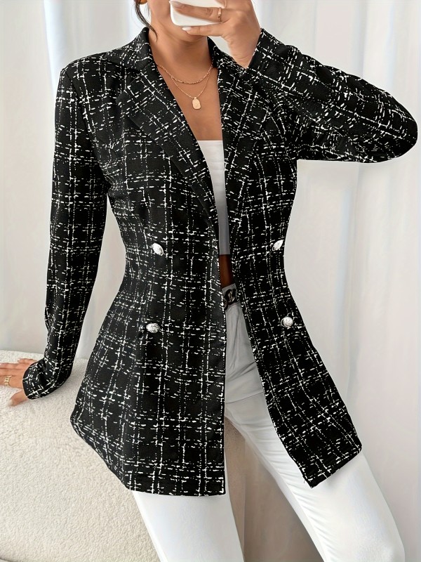 Elegant Women's Floral Blazer - Double-Breasted, Long-Sleeve, Stylish for Formal Occasions
