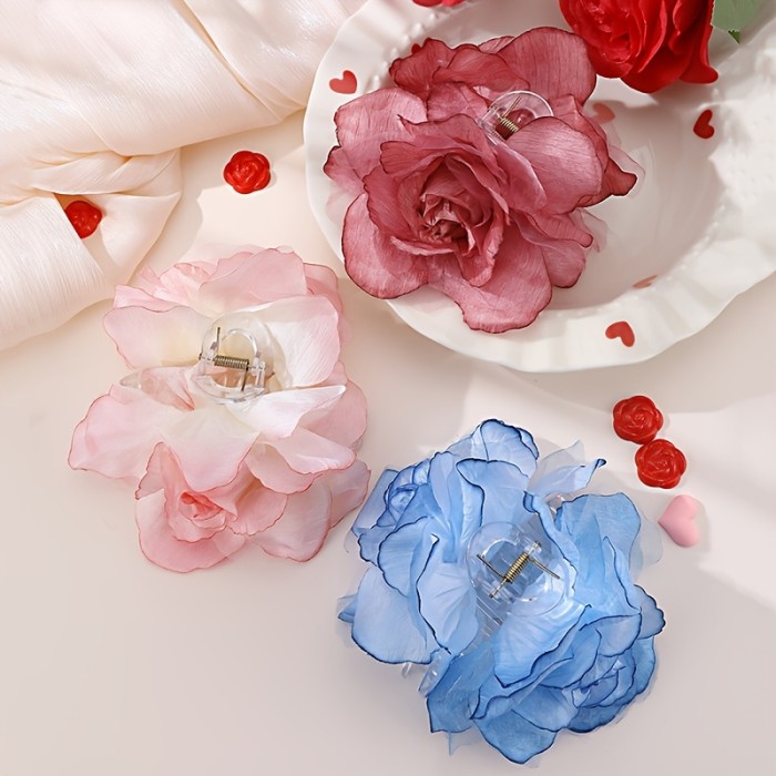 1pc Elegant Vintage Floral Hair Claw Clip, Large Plastic Flower-Shaped Hair Accessory for Women, Fashionable Daily Wear and Party Headwear, Perfect for Valentine's Day - Single Piece, Hair Accessories