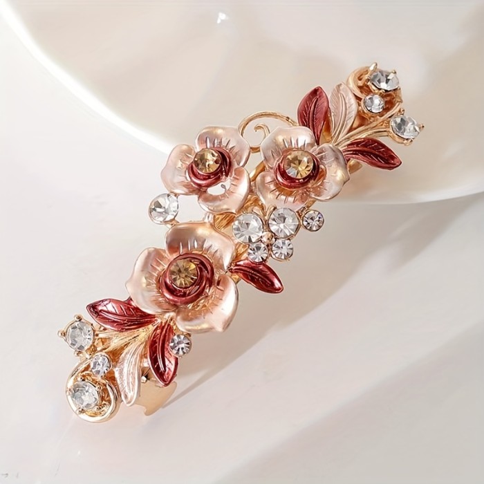 Crystal Flower Hair Clip Decor Rhinestone Hair Clip Flower Decor Crystal Hair Pin Vintage Ponytail Clip Flower Pattern Barrettes Spring Headwear