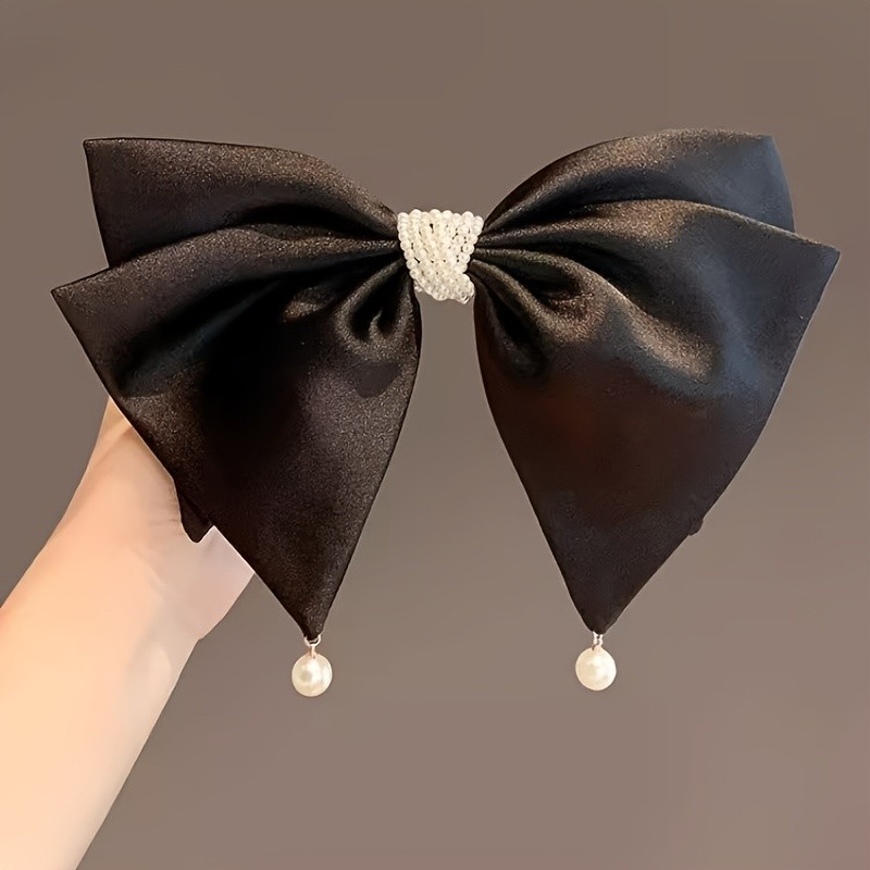 1pc\u002F2pcs New French Style Artificial Imitation Pearl Fabric Bow Spring Clip Retro Fashion Hairpin Elegant Temperament Back-of-the-Head Top Clip Hair Accessory