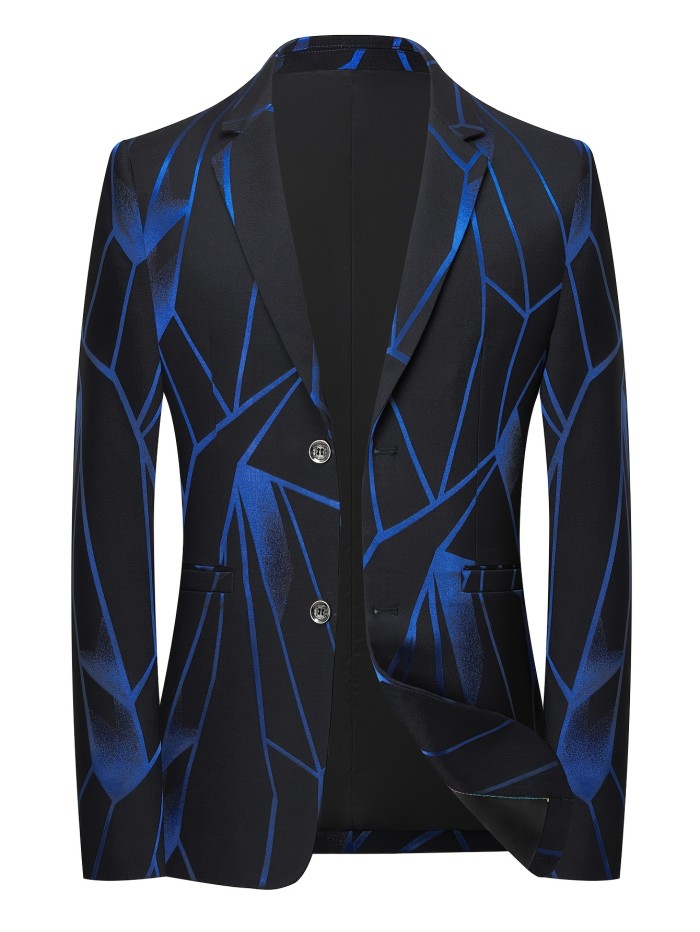Elegant Men's Color Block Geometric Print Blazer