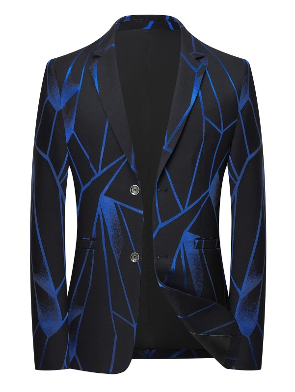 Elegant Men's Color Block Geometric Print Blazer