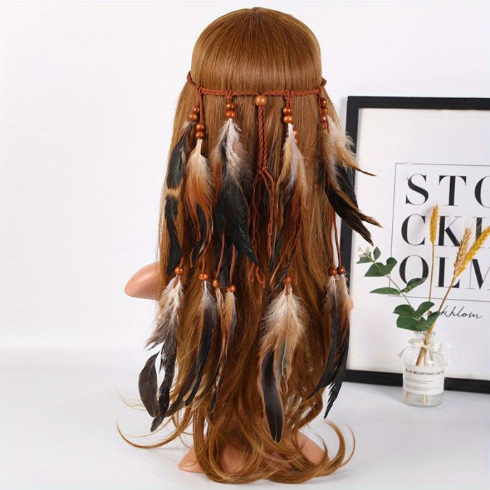 Feather Headband Gypsy Style Hair Band Indian Head Piece Handmade Feather Hair Accessories