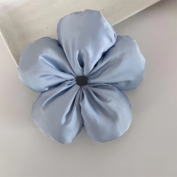 1pc Elegant Satin Hair Scrunchie, Solid Color, Floral Design, for High Bun, Ponytail, Daily Wear, Hair Accessory, Fabric Material, Stylish Hair Tie