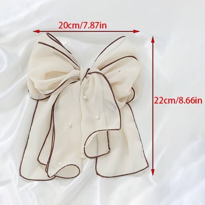 Elegant Chiffon Bow Hairpin with Pearl Accents - Versatile Hair Accessory for Women, Ideal for Back to School, Weddings, Parties, and Daily Use