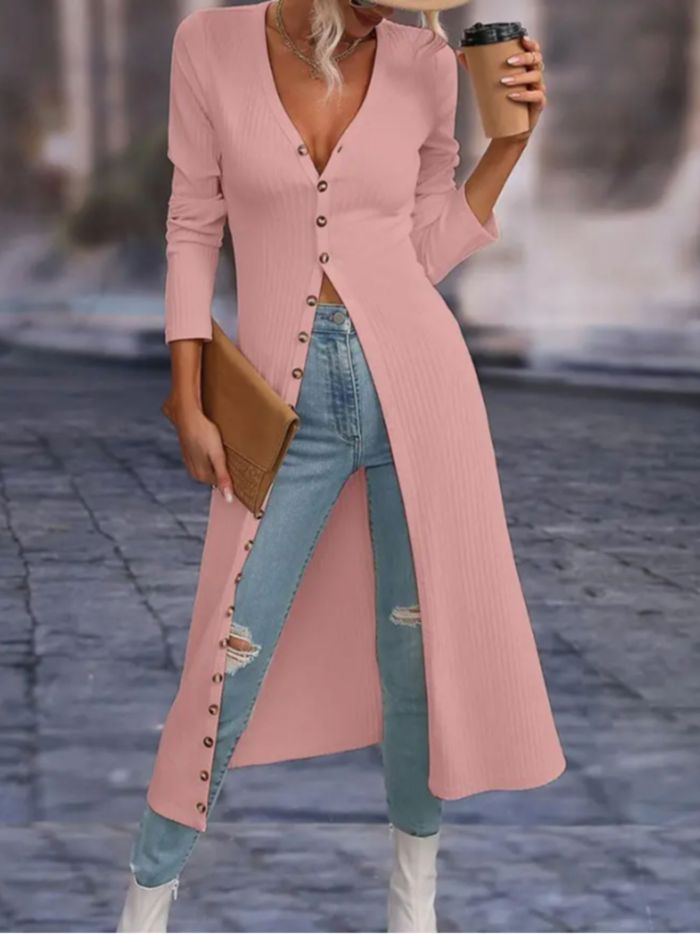 Stylish Long Sleeve Plain Front Button Lapel Collar Shirt