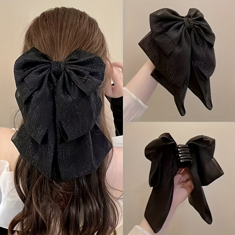 Bowknot Black Hair Clip, Retro Simple Hair Accessories For Teen Girls
