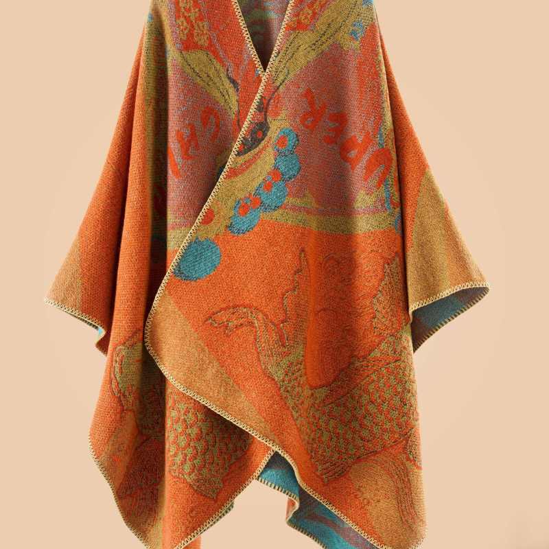 Stylish Cardigan Autumn Winter Stylish Open-Front Cardigan | Large Fish Pattern Shawl