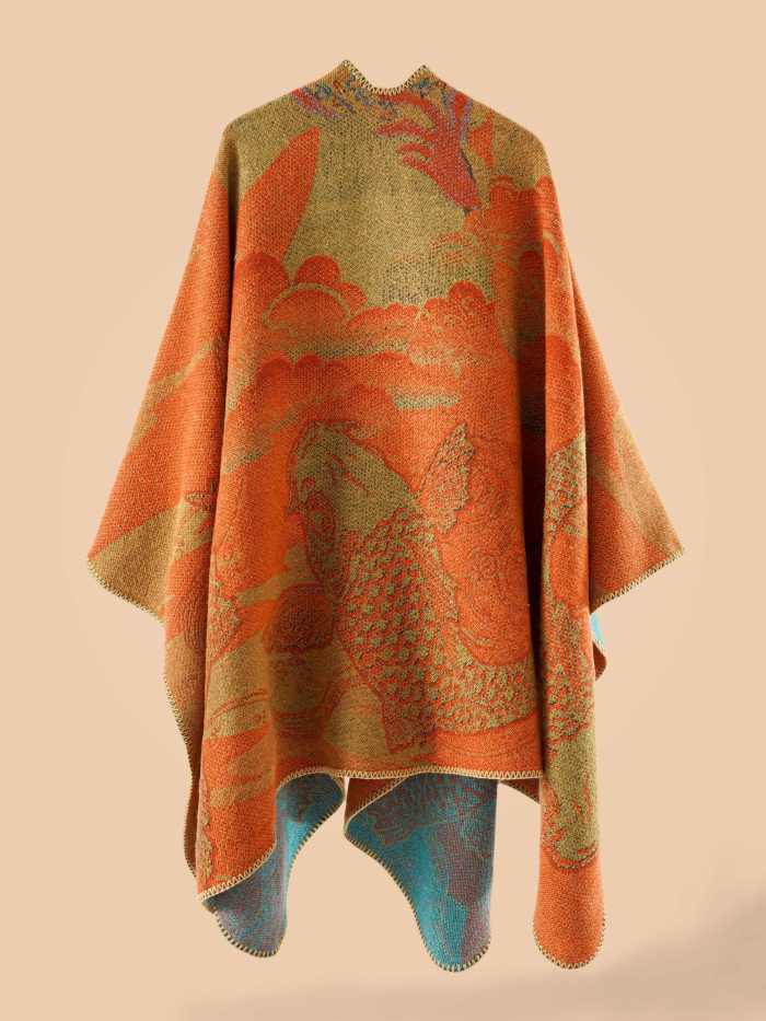 Stylish Cardigan Autumn Winter Stylish Open-Front Cardigan | Large Fish Pattern Shawl