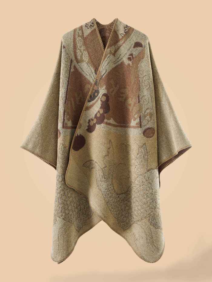 Stylish Cardigan Autumn Winter Stylish Open-Front Cardigan | Large Fish Pattern Shawl