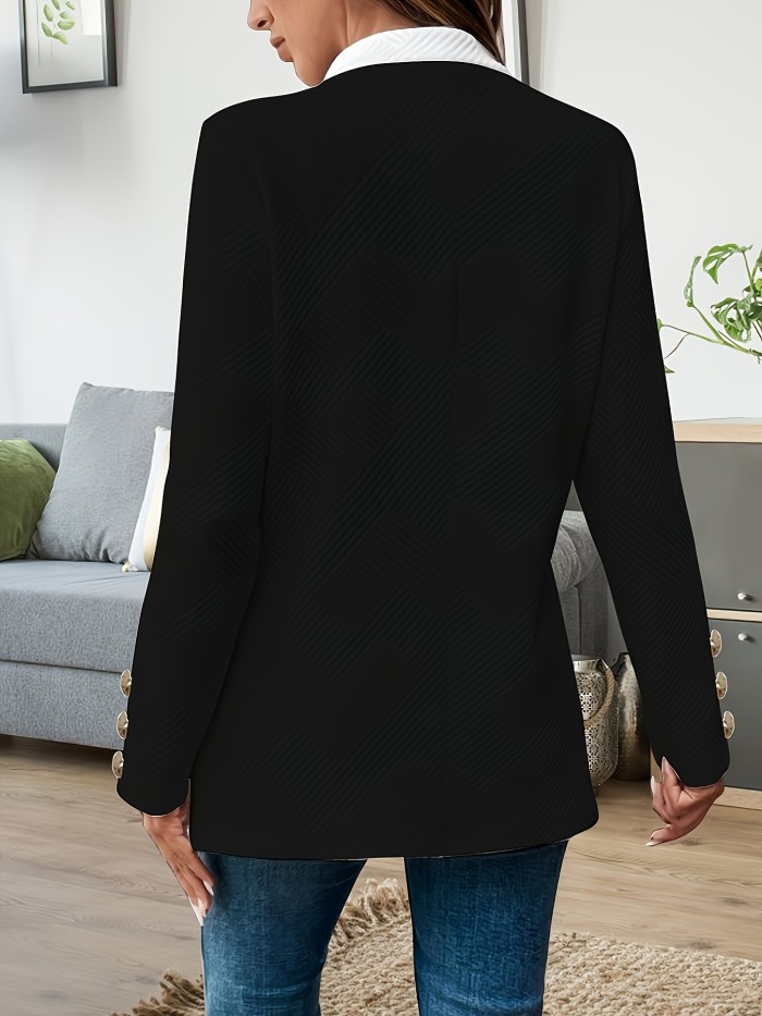 Women's Stylish Black & White Two-Tone Textured Long Sleeve Jacket