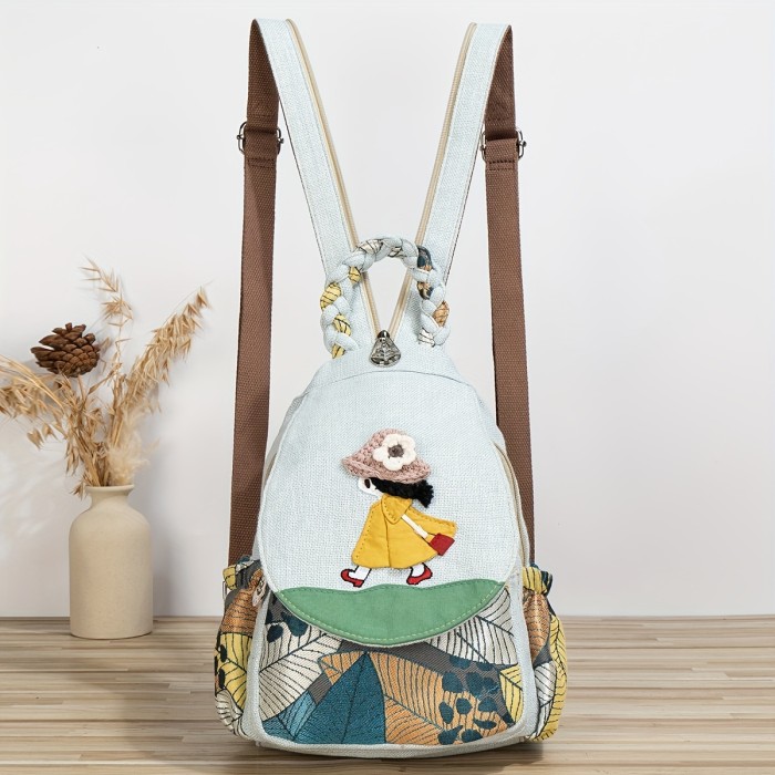 Ethnic Backpack 1pc Ethnic Style Hand-woven Floral Pattern Personality Backpack | Multifunctional, Casual Fashion, Original Design, For Beach Vacation Holiday Travel