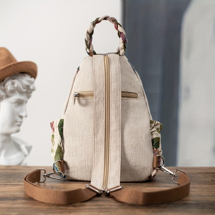 Ethnic Backpack 1pc Ethnic Style Hand-woven Floral Pattern Personality Backpack | Multifunctional, Casual Fashion, Original Design, For Beach Vacation Holiday Travel