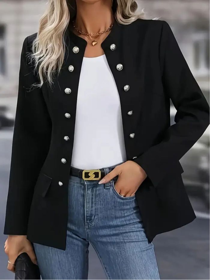 Solid Color Button Front Elegant Long Sleeve For Office Work Womens Clothing