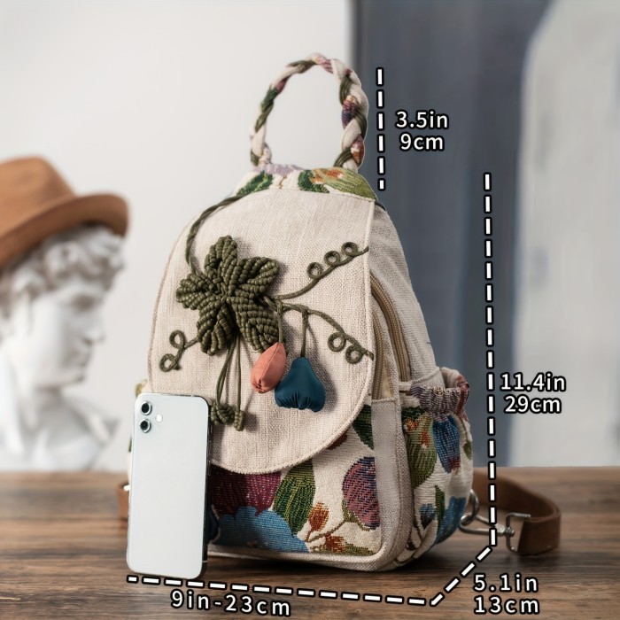 Ethnic Backpack 1pc Ethnic Style Hand-woven Floral Pattern Personality Backpack | Multifunctional, Casual Fashion, Original Design, For Beach Vacation Holiday Travel