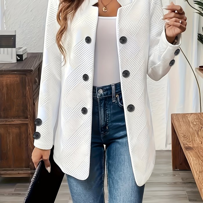 Fashion Jacket Double-Buckle Long Sleeve Jacket | New Fashion Solid Color Textured Decorative Pocket