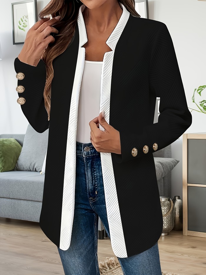 Women's Stylish Black & White Two-Tone Textured Long Sleeve Jacket