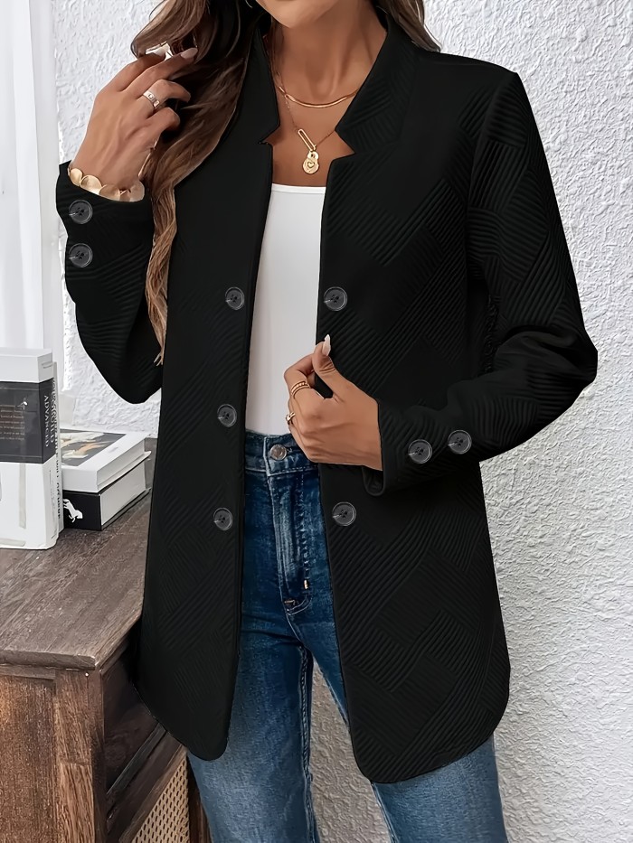Fashion Jacket Double-Buckle Long Sleeve Jacket | New Fashion Solid Color Textured Decorative Pocket
