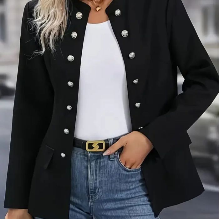 Solid Color Button Front Elegant Long Sleeve For Office Work Womens Clothing