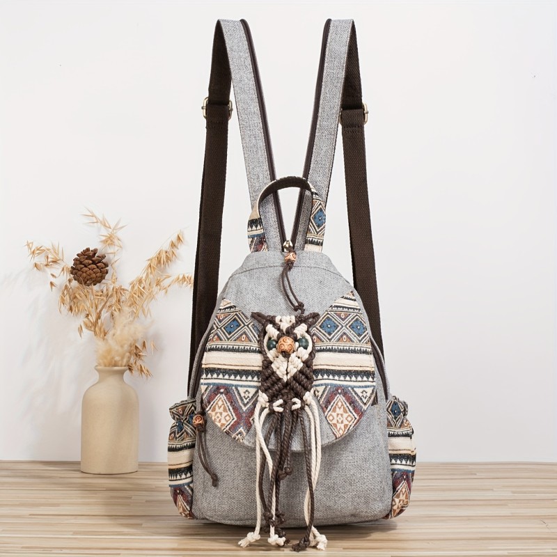 Ethnic Backpack 1pc Ethnic Style Hand-woven Floral Pattern Personality Backpack | Multifunctional, Casual Fashion, Original Design, For Beach Vacation Holiday Travel