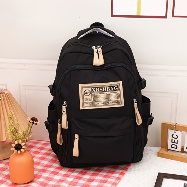 Large Capacity Backpack - Durable Nylon, Zip Closure, Polyester Lined, Hand Washable - Stylish Solid Color - For Students & Professionals - Perfect for Travel & Everyday Use