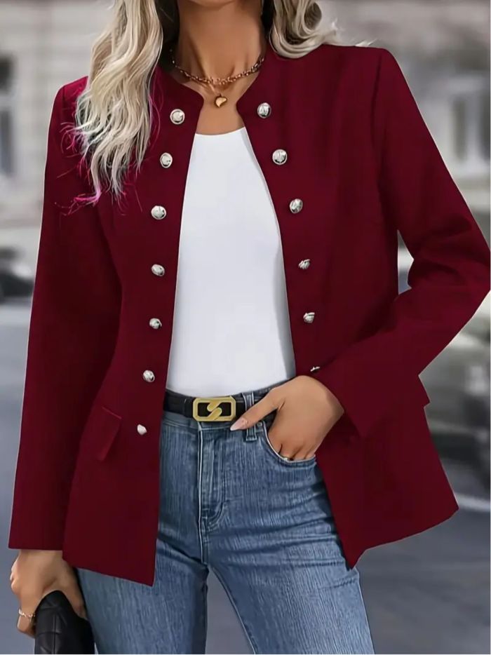 Solid Color Button Front Elegant Long Sleeve For Office Work Womens Clothing