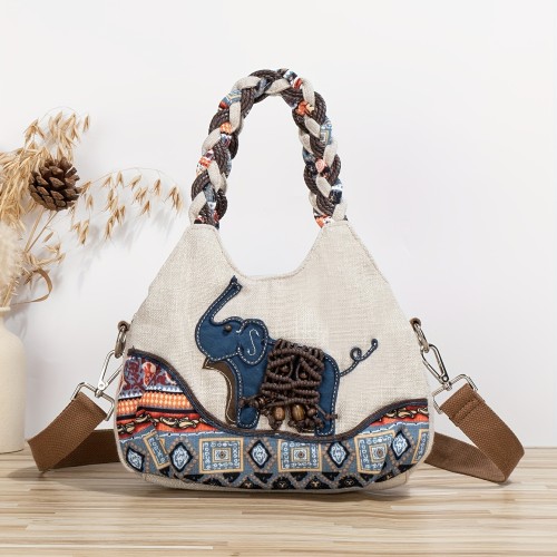 Handwoven Crossbody Bag Portable Multi-purpose Handwoven Crossbody Bag | Casual Elephant Pattern Shoulder Bag Handbag