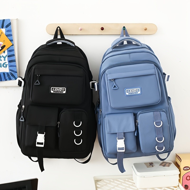 Lightweight Nylon Backpack Large Capacity Lightweight Nylon Unisex Backpack | Stylish Travel & Commute Bag with Multiple Pockets, Adjustable Shoulder Straps, Durable Polyester Lining & Zipper Closure for Work, School, Weekend Trips (Black)