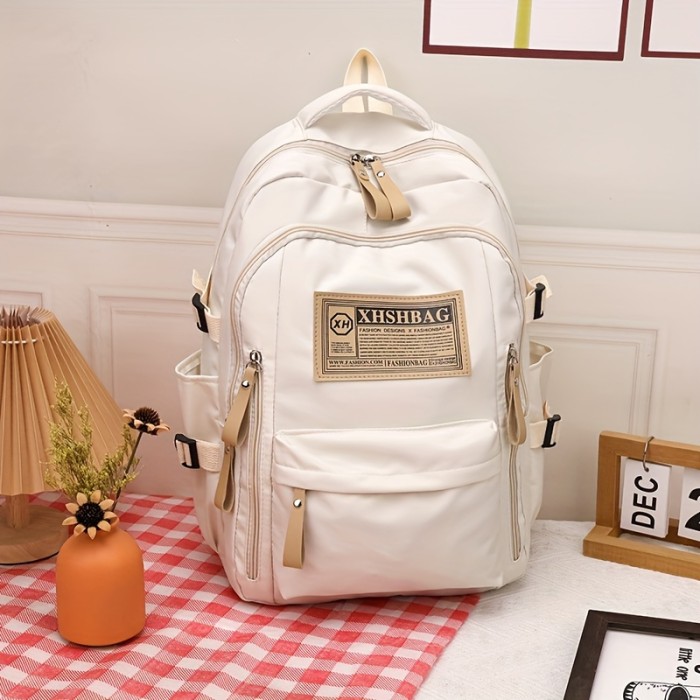 Large Capacity Backpack - Durable Nylon, Zip Closure, Polyester Lined, Hand Washable - Stylish Solid Color - For Students & Professionals - Perfect for Travel & Everyday Use