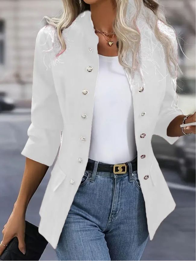 Solid Color Button Front Elegant Long Sleeve For Office Work Womens Clothing