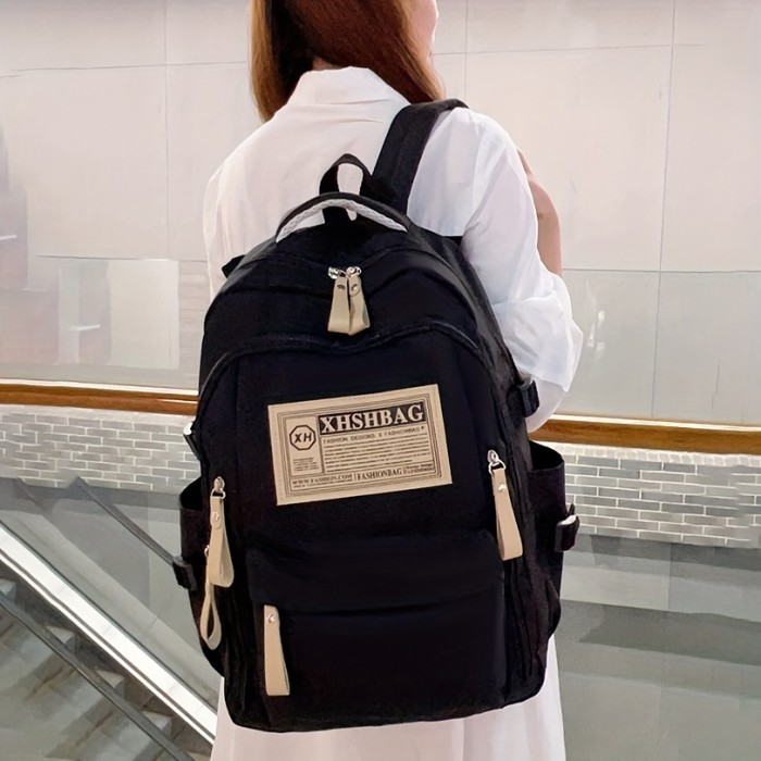 Large Capacity Backpack - Durable Nylon, Zip Closure, Polyester Lined, Hand Washable - Stylish Solid Color - For Students & Professionals - Perfect for Travel & Everyday Use