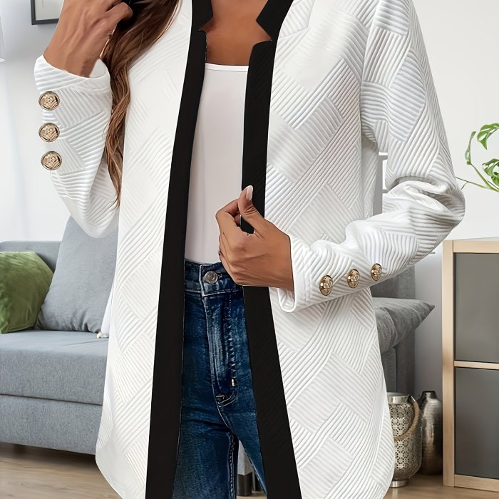 Women's Stylish Black & White Two-Tone Textured Long Sleeve Jacket