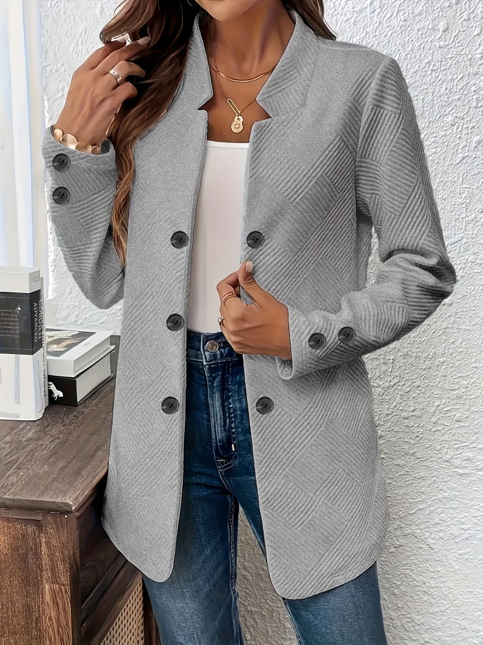 Fashion Jacket Double-Buckle Long Sleeve Jacket | New Fashion Solid Color Textured Decorative Pocket