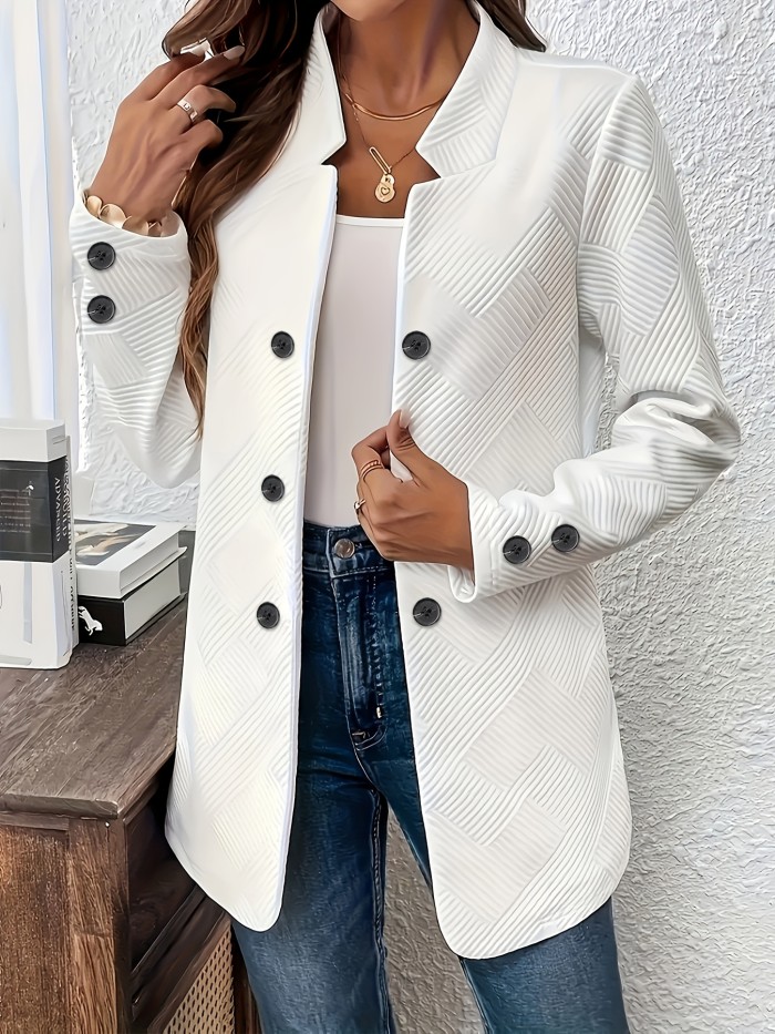 Fashion Jacket Double-Buckle Long Sleeve Jacket | New Fashion Solid Color Textured Decorative Pocket