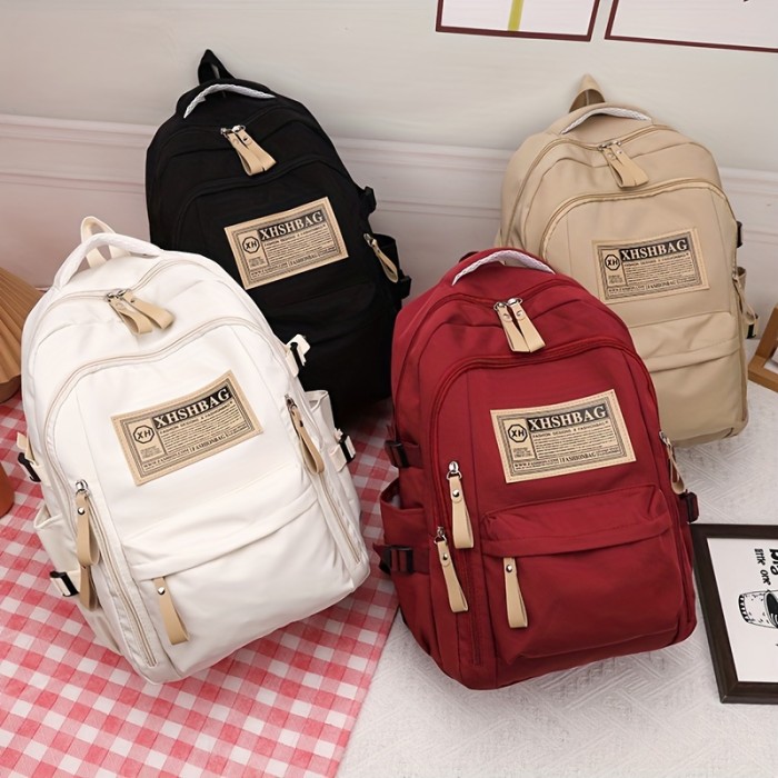Large Capacity Backpack - Durable Nylon, Zip Closure, Polyester Lined, Hand Washable - Stylish Solid Color - For Students & Professionals - Perfect for Travel & Everyday Use
