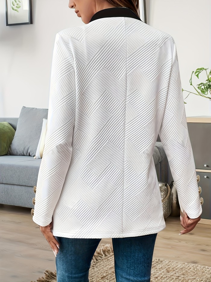Women's Stylish Black & White Two-Tone Textured Long Sleeve Jacket
