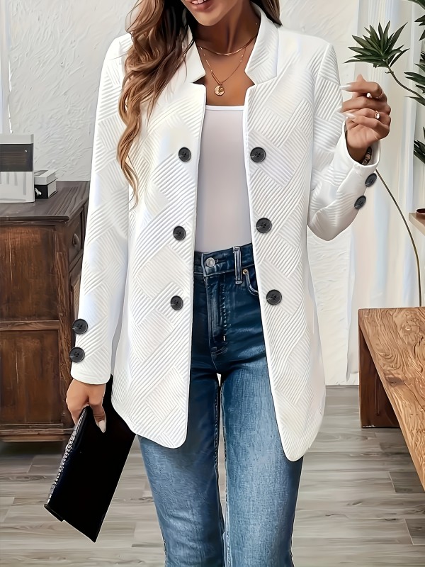 Fashion Jacket Double-Buckle Long Sleeve Jacket | New Fashion Solid Color Textured Decorative Pocket