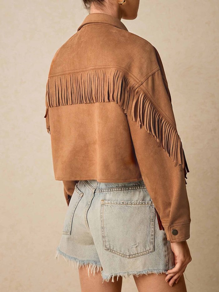 Women's Casual Off-Shoulder Button-Front Tassel Detail Jacket Top