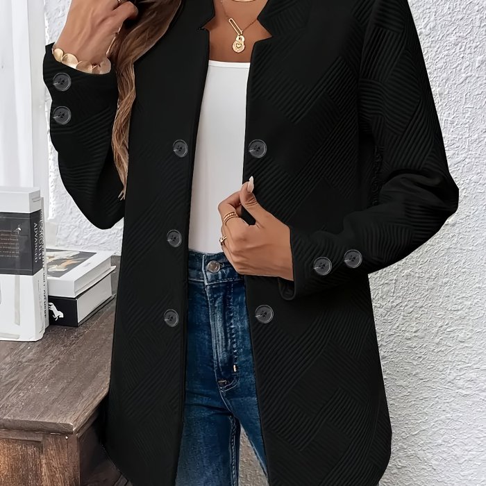 Fashion Jacket Double-Buckle Long Sleeve Jacket | New Fashion Solid Color Textured Decorative Pocket