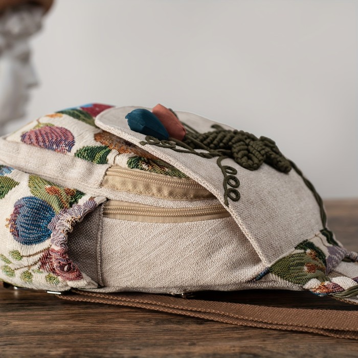 Ethnic Backpack 1pc Ethnic Style Hand-woven Floral Pattern Personality Backpack | Multifunctional, Casual Fashion, Original Design, For Beach Vacation Holiday Travel