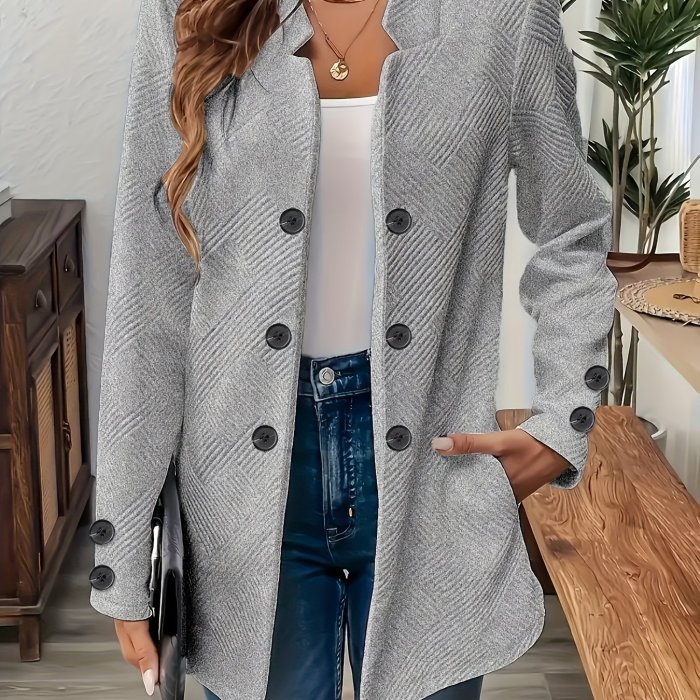 Fashion Jacket Double-Buckle Long Sleeve Jacket | New Fashion Solid Color Textured Decorative Pocket