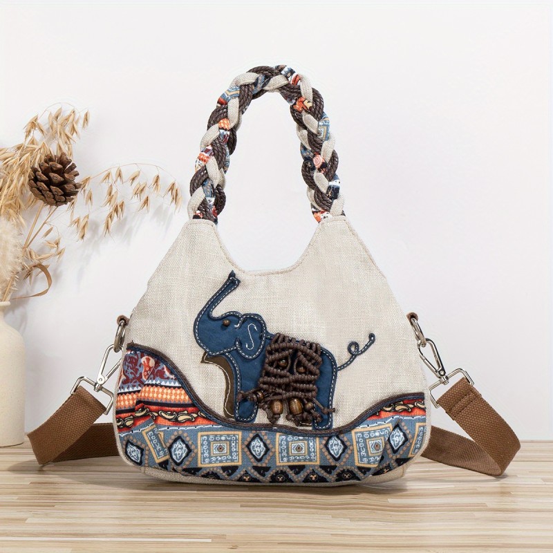 Handwoven Crossbody Bag Portable Multi-purpose Handwoven Crossbody Bag | Casual Elephant Pattern Shoulder Bag Handbag
