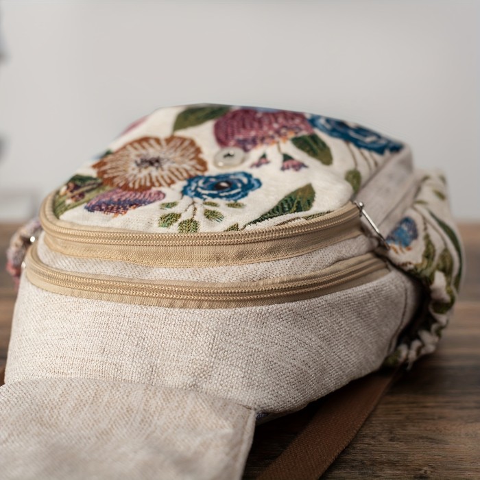 Ethnic Backpack 1pc Ethnic Style Hand-woven Floral Pattern Personality Backpack | Multifunctional, Casual Fashion, Original Design, For Beach Vacation Holiday Travel