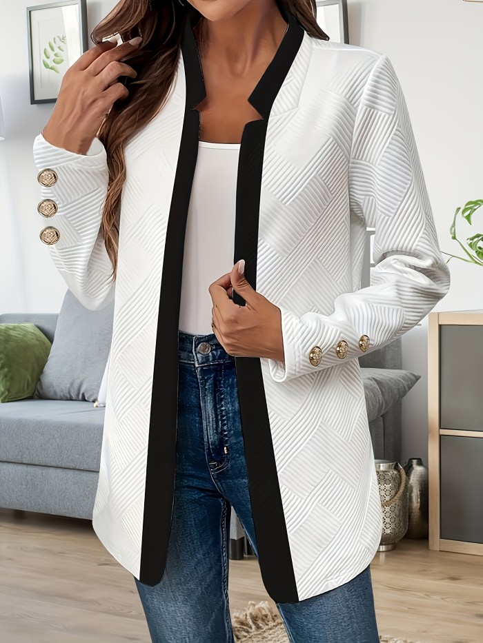 Women's Stylish Black & White Two-Tone Textured Long Sleeve Jacket