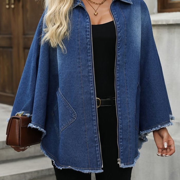 Fashionable Loose Denim Jacket Women'S Cloak Top