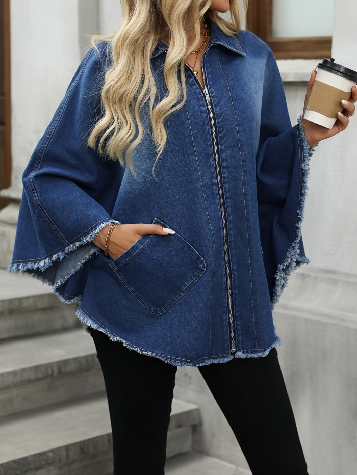 Fashionable Loose Denim Jacket Women'S Cloak Top