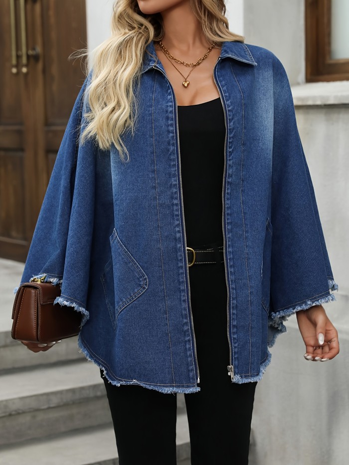 Fashionable Loose Denim Jacket Women'S Cloak Top